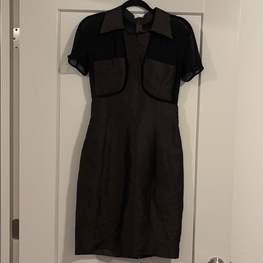 Roberto Cavalli Black and Brown Mesh Linen Dress